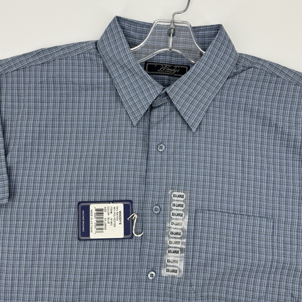Woody's‎ Retro Lounge Camp Shirt XXL Blue Rayon Blend Button Front Office Casual